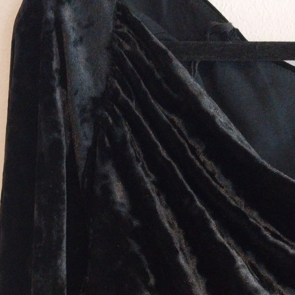 Free People Black Crushed Velvet Ruched Drape Whimsigoth Fairy Scoop Neck Top